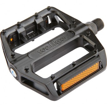 Педали B087 Wellgo ось 9/16" со светоотражателями, алюминиевые чёрные